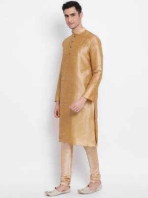 Men Deep Beige Solid Straight Kurta with Pyjama 2
