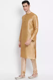 Men Deep Beige Solid Straight Kurta with Pyjama