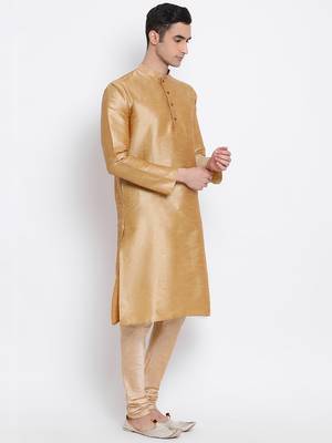 Men Deep Beige Solid Straight Kurta with Pyjama 3