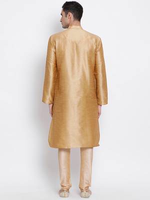 Men Deep Beige Solid Straight Kurta with Pyjama 4