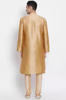 Men Deep Beige Solid Straight Kurta with Pyjama