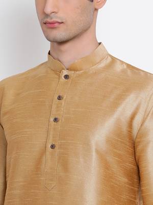 Men Deep Beige Solid Straight Kurta with Pyjama 5