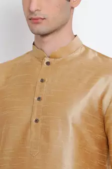 Men Deep Beige Solid Straight Kurta with Pyjama