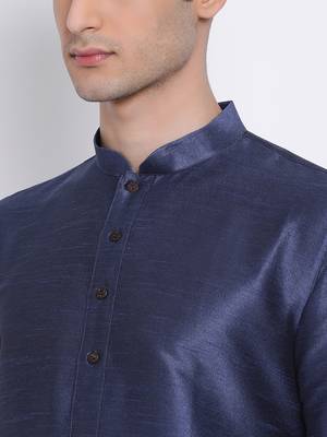 Men Deep Blue & Off White Solid Straight Kurta with Pyjama 5