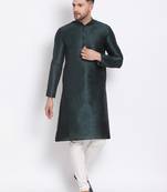 Men's Art Silk Solid Fourleaf Green Colour Straight Kurta With Payjama