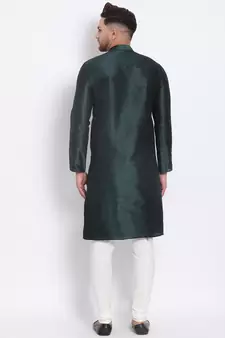 Men's Art Silk Solid Fourleaf Green Colour Straight Kurta With Payjama
