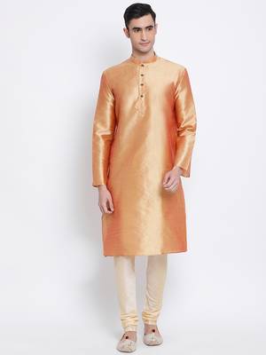 Men Fawn & Beige Solid Straight Kurta with Pyjama 1