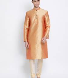 Men Fawn & Beige Solid Straight Kurta with Pyjama