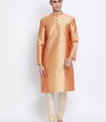 Men Fawn & Beige Solid Straight Kurta with Pyjama