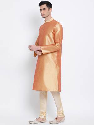 Men Fawn & Beige Solid Straight Kurta with Pyjama 2