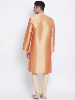 Men Fawn & Beige Solid Straight Kurta with Pyjama 4