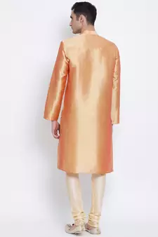 Men Fawn & Beige Solid Straight Kurta with Pyjama