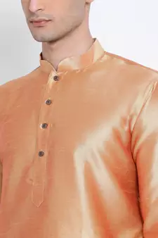Men Fawn & Beige Solid Straight Kurta with Pyjama