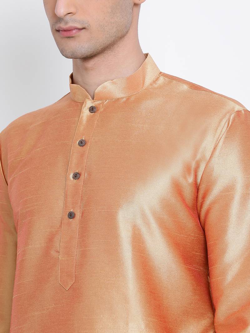 Men Fawn & Beige Solid Straight Kurta with Pyjama