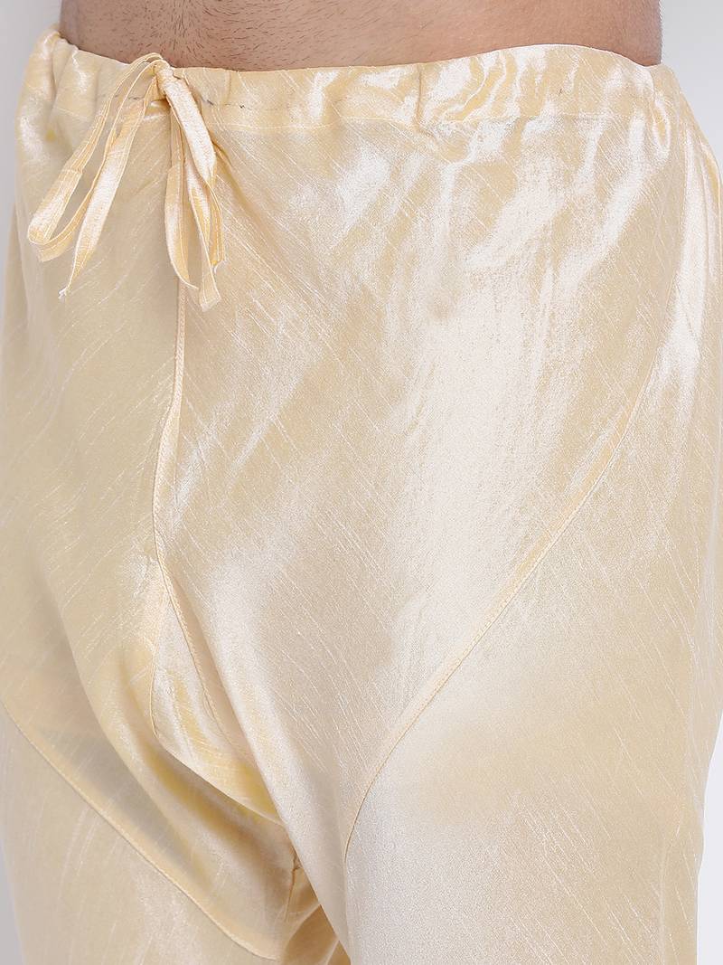Men Fawn & Beige Solid Straight Kurta with Pyjama