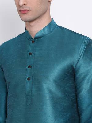 Men Firozi & Off White Solid Straight Kurta with Pyjama 5