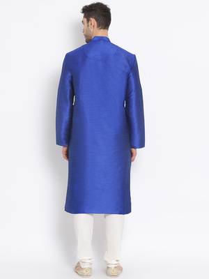 Men's Art Silk Solid Ink Blue Colour Straight Kurta With Payjama 4