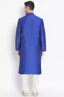 Men's Art Silk Solid Ink Blue Colour Straight Kurta With Payjama