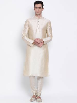 Men Light Beige Solid Straight Kurta with Pyjama 1