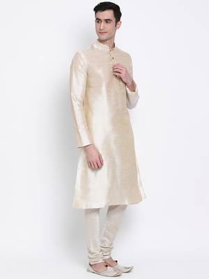 Men Light Beige Solid Straight Kurta with Pyjama 3