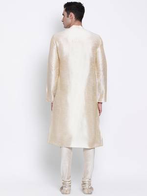 Men Light Beige Solid Straight Kurta with Pyjama 4