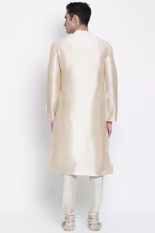 Men Light Beige Solid Straight Kurta with Pyjama