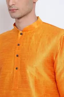 Men Orange & Beige Solid Straight Kurta with Pyjama