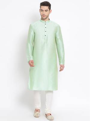 Men's Art Silk Solid Pista Green Colour Straight Kurta With Payjama 1