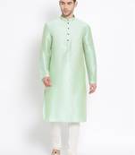 Men's Art Silk Solid Pista Green Colour Straight Kurta With Payjama