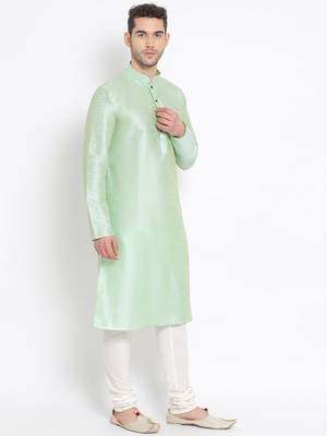 Men's Art Silk Solid Pista Green Colour Straight Kurta With Payjama 3