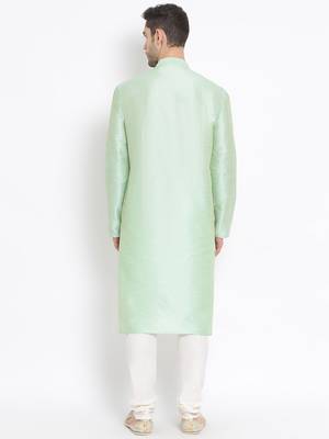 Men's Art Silk Solid Pista Green Colour Straight Kurta With Payjama 4