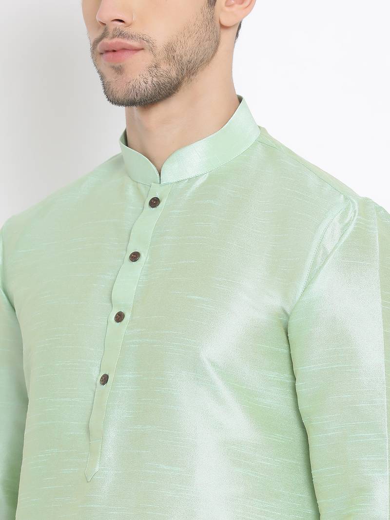 Men's Art Silk Solid Pista Green Colour Straight Kurta With Payjama