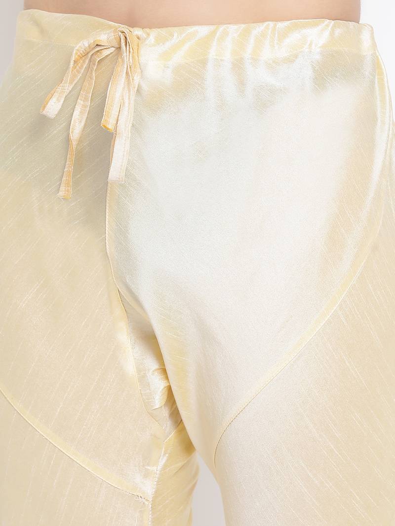 Men's Art Silk Solid Rich Gold Colour Straight Kurta With Payjama