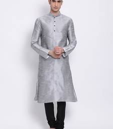 Men Silver & Black Solid Straight Kurta with Pyjama