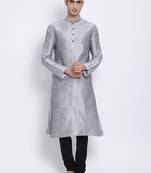 Men Silver & Black Solid Straight Kurta with Pyjama