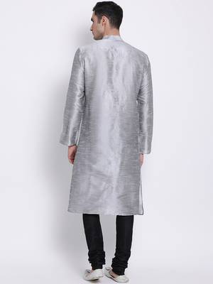 Men Silver & Black Solid Straight Kurta with Pyjama 4