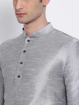 Men Silver & Black Solid Straight Kurta with Pyjama 5