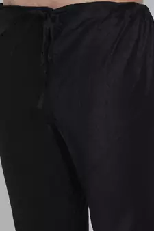 Men Silver & Black Solid Straight Kurta with Pyjama