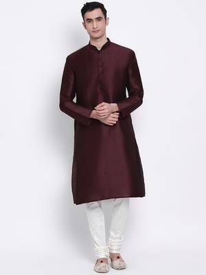 Men red & Off White Solid Straight Kurta with Pyjama 1