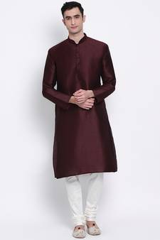 Men red & Off White Solid Straight Kurta with Pyjama