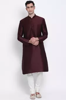 Men red & Off White Solid Straight Kurta with Pyjama