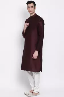 Men red & Off White Solid Straight Kurta with Pyjama