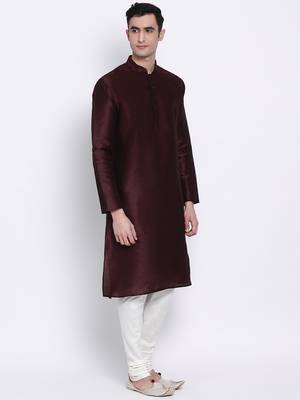 Men red & Off White Solid Straight Kurta with Pyjama 3