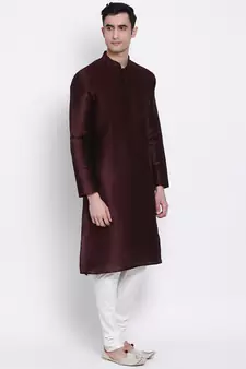 Men red & Off White Solid Straight Kurta with Pyjama
