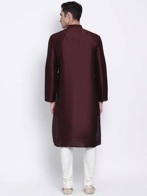 Men red & Off White Solid Straight Kurta with Pyjama 4