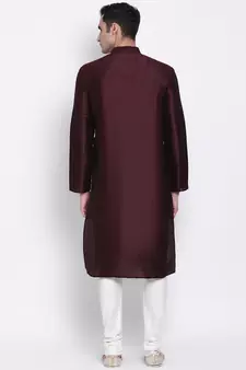 Men red & Off White Solid Straight Kurta with Pyjama