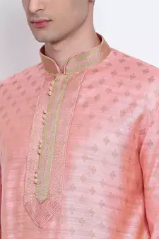 Men Pink & Off White Solid Straight Kurta with Pyjama