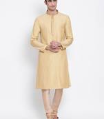 Men Deep Beige Solid Straight Kurta with Pyjama