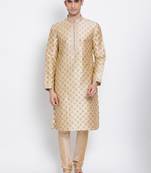 Men Deep Beige Woven Design Straight Kurta with Pyjama