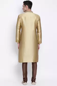 Men Mehendi & Brown Woven Design Straight Kurta with Pyjama